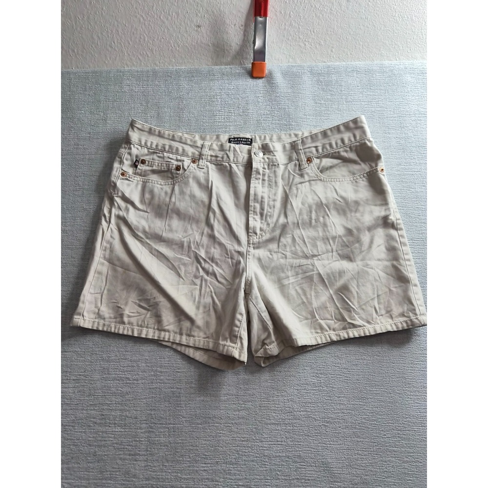 Vintage Polo Jeans Ralph Lauren Shorts Womens 14 Beige Denim Cotton Outdoor
